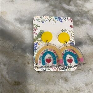 Yellow and Multicolor Heart Earrings
